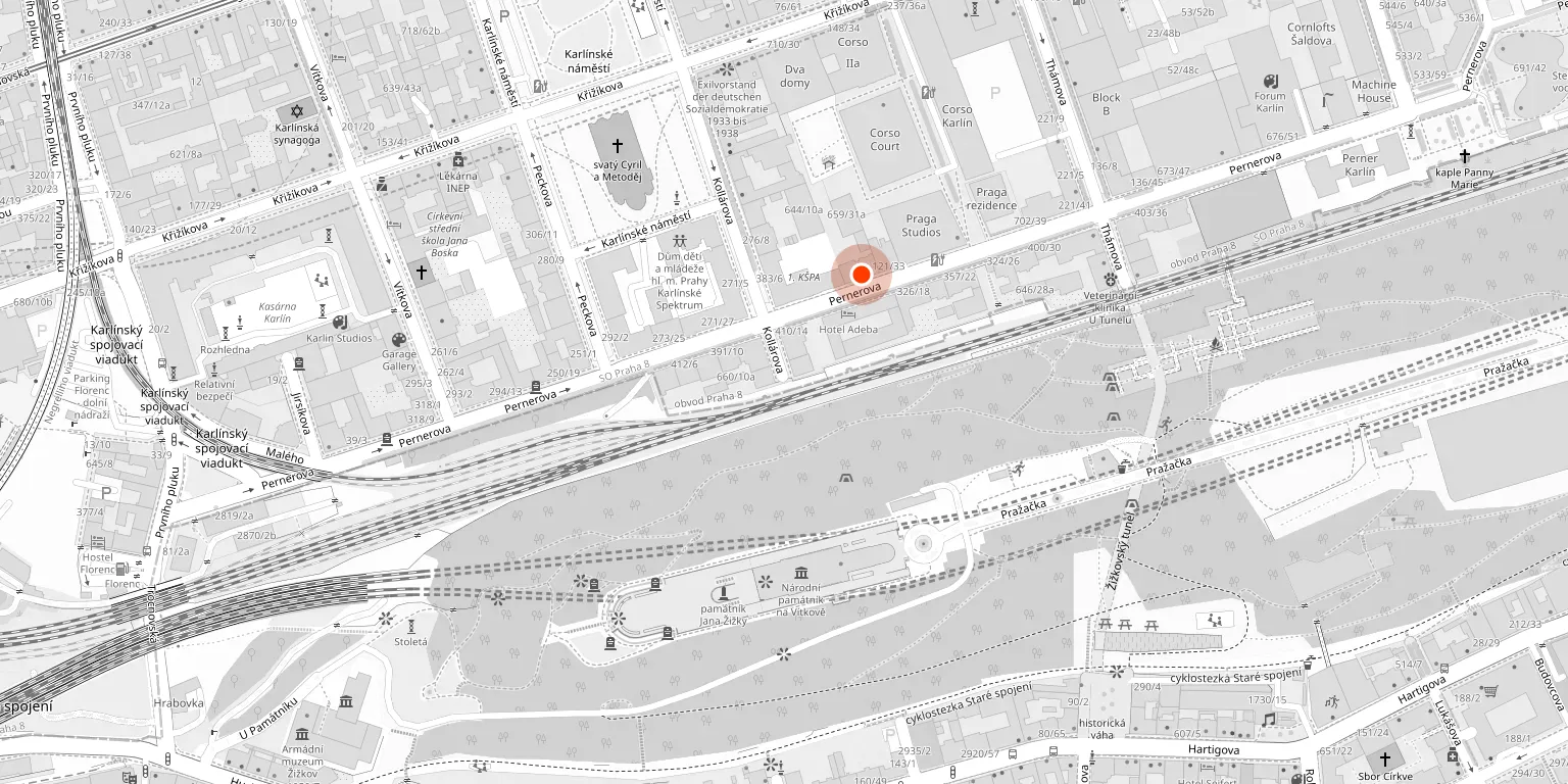 Map — Pernerova 31, Prague 8 — Karlín
